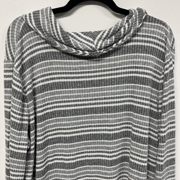 Chico’s Zenergy Cowl Neck Sweater Women’s 3 XL 16/18 Gray White Striped Ribbed - Picture 4 of 15